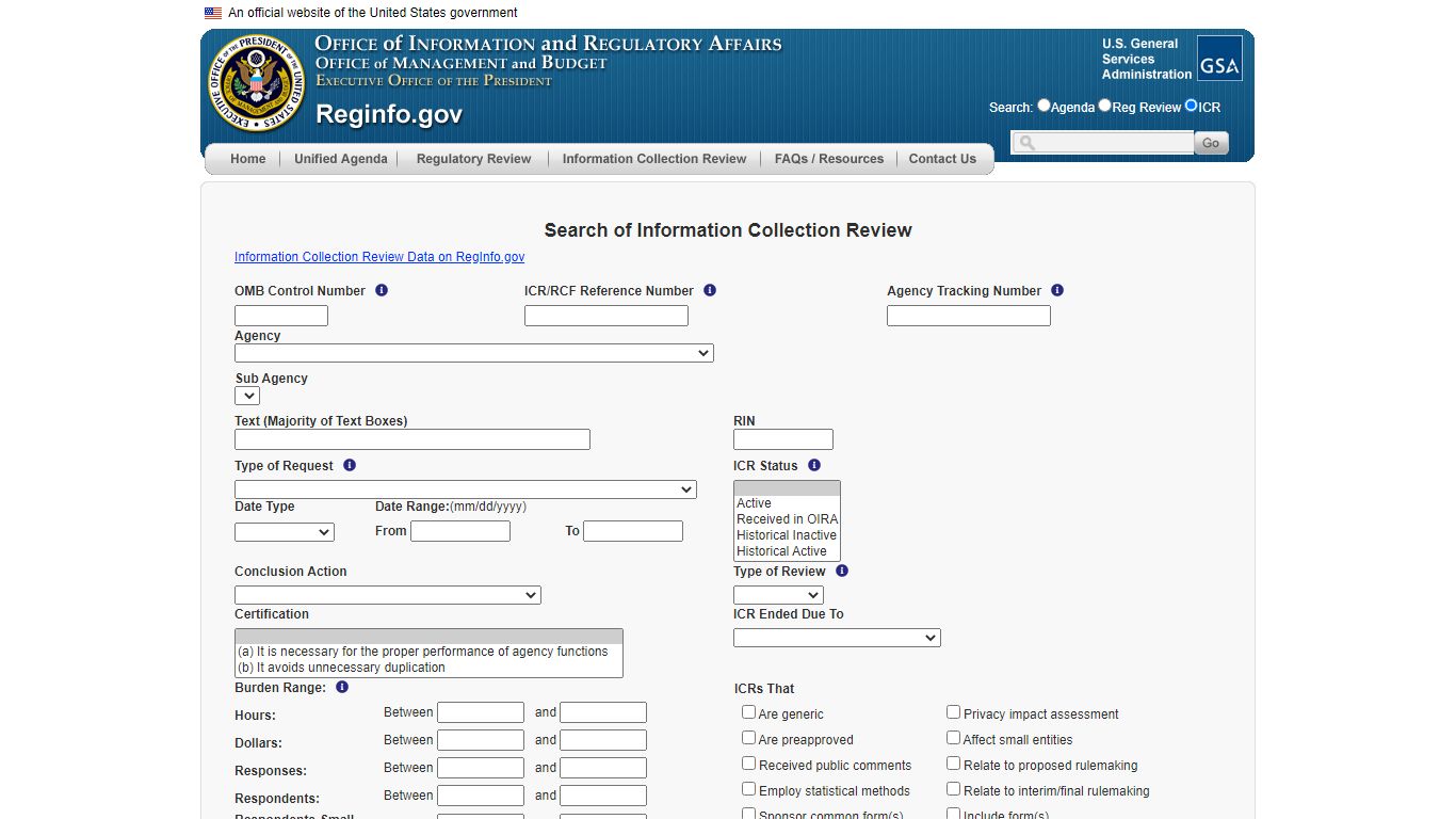 Search of Information Collection Review - REGINFO.GOV